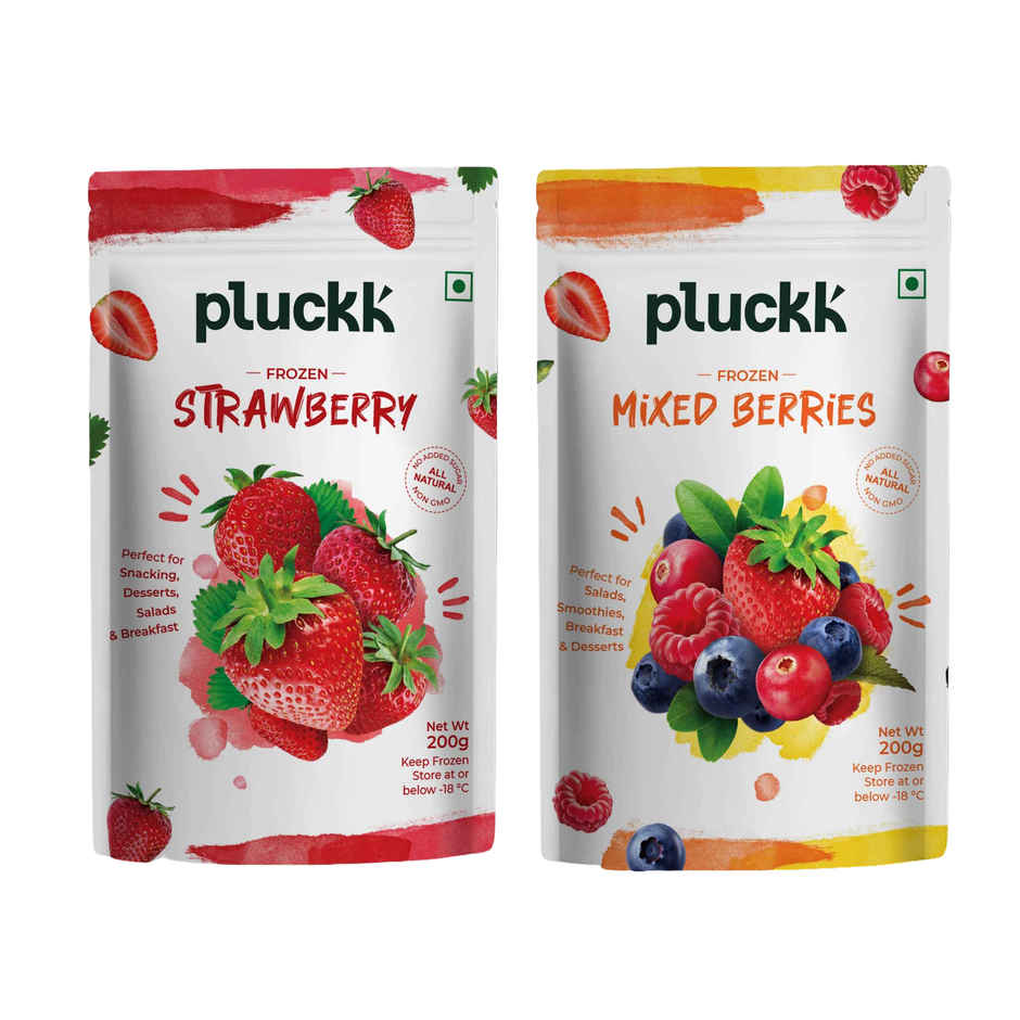 Pluckk Fresh Frozen Imported Strawberry Natural | Non Gmo | Rich In Vitamin C | Healthy Snack (200g) & Pluckk Fresh Frozen Imported Mixed Berries Natural | Non-Gmo | Rich In Antioxidants And Vitamin C (200g) Combo