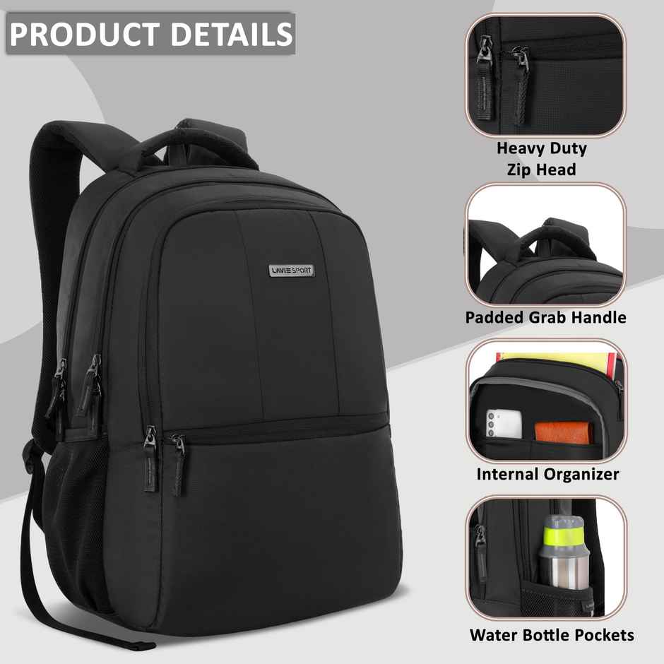 Lavie Sport Unisex Solid Polyester 28 L Padded Grab Handle Laptop Backpack | Black - 15.6 Inches