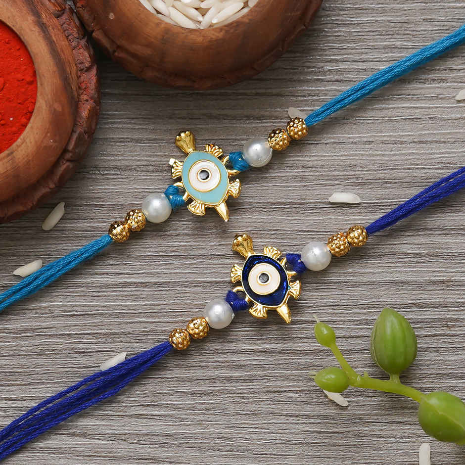 Multicolor Evil Eye Tortoise Rakhis with Roli Chawal | Feng Shui Rakhi | Pack of 2 | Ecraftindia