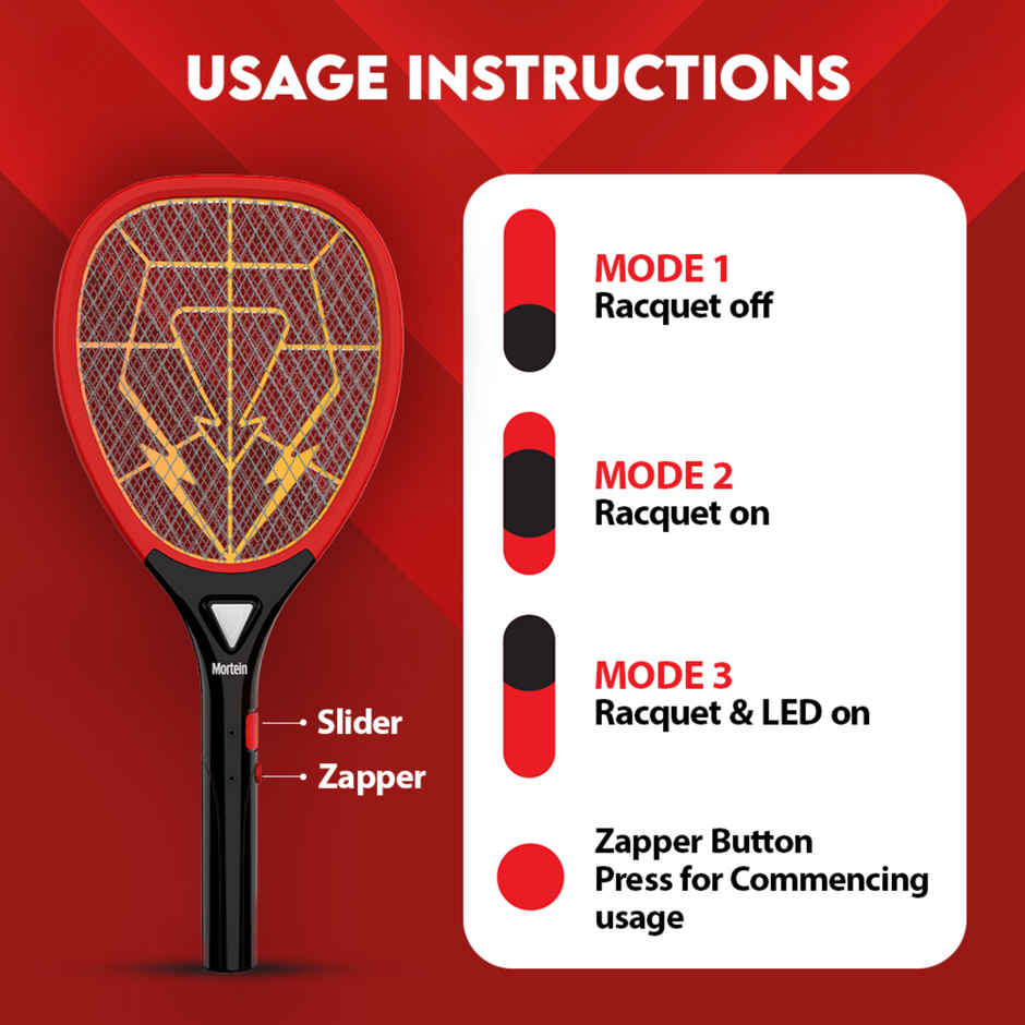 Mortein Advanced Electric Mosquito Racquet Bat | 30% Longer Battery Combo