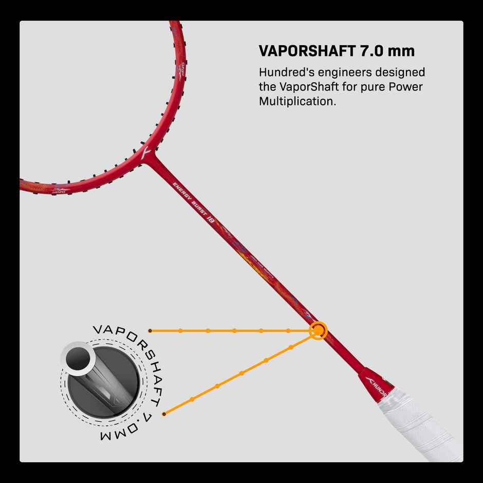 Hundred Carbon Fibre Energy Burst 18 Strung Badminton Racket With Full Cover | Red