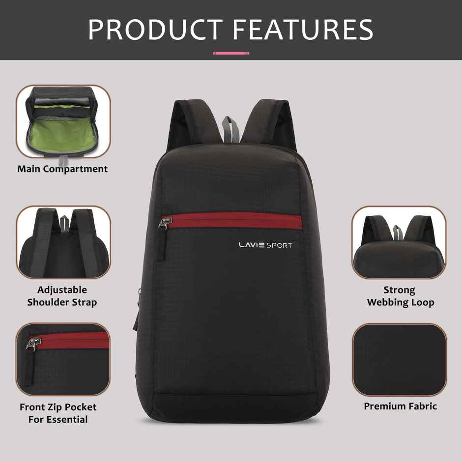 Lavie Sport Unisex Solid Polyester 11 L Casual Backpack | Black - S