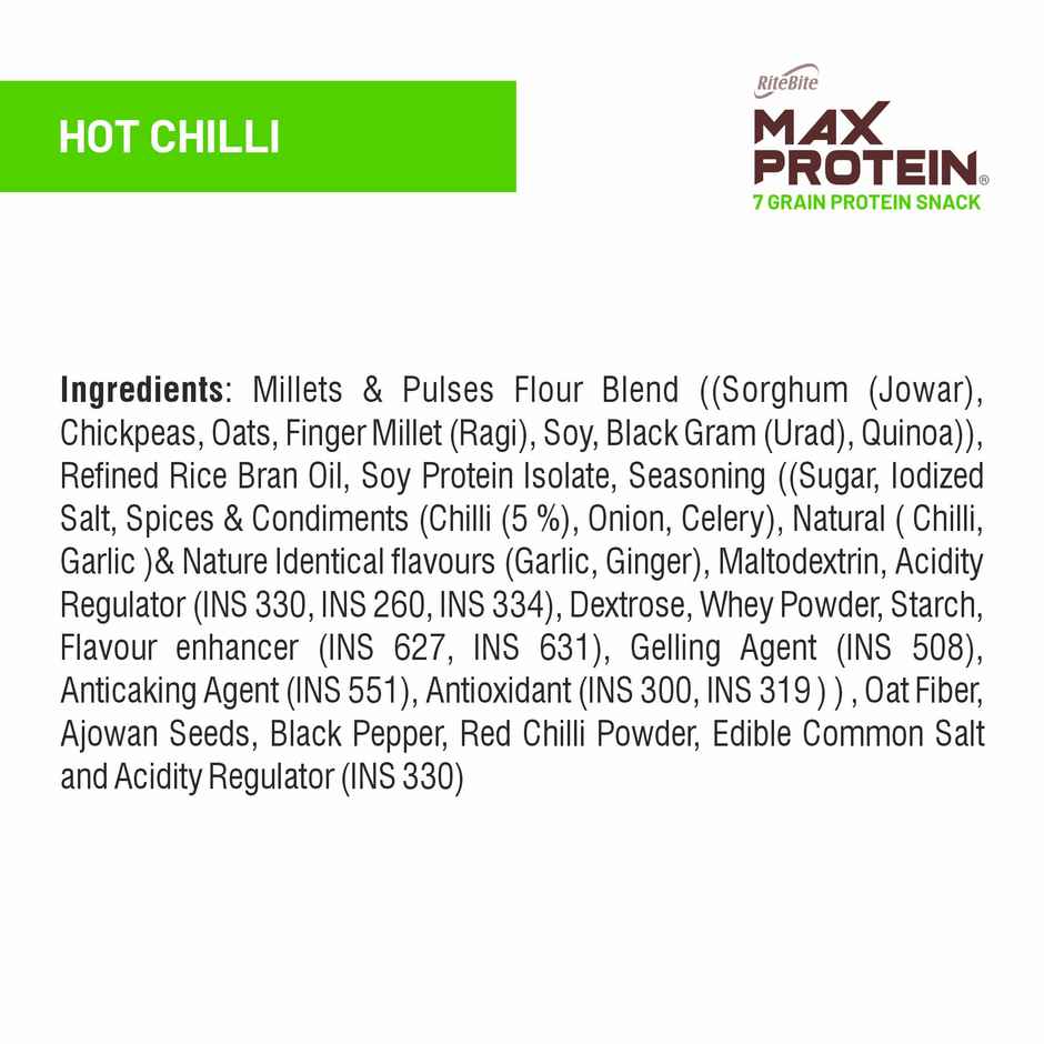 RiteBite Max Protein Hot Chilli Protein Multigrain Protein Korean Chips | 10g Protein | 4g Fiber