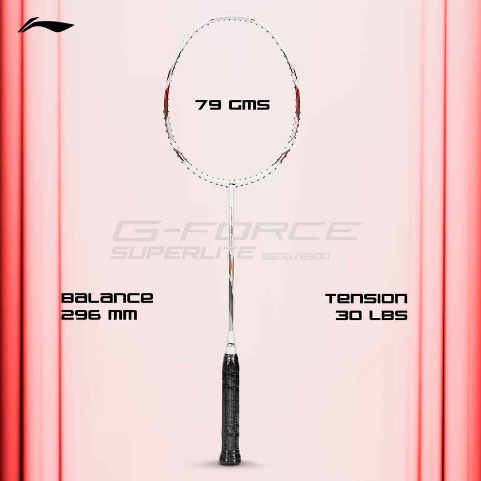 Li-Ning G-Force 5900 Superlite Badminton Racket- White/Red/Black (Strung)