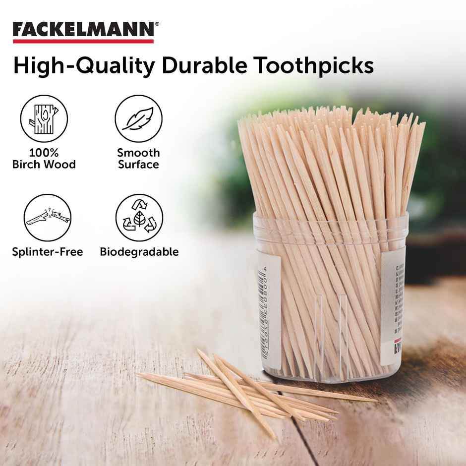 Fackelmann Birch Wooden Toothpicks | 6.5 cm Long | Transparent Cap