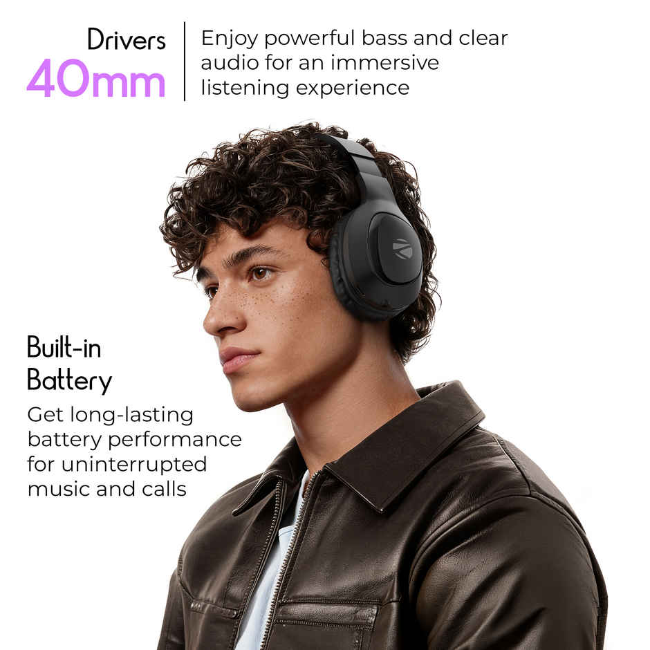 Zebronics Thunder Neo Wireless Over-Ear Headphone, 60Hr Backup, Bt 5.4, Gaming, Deep Bass, Black