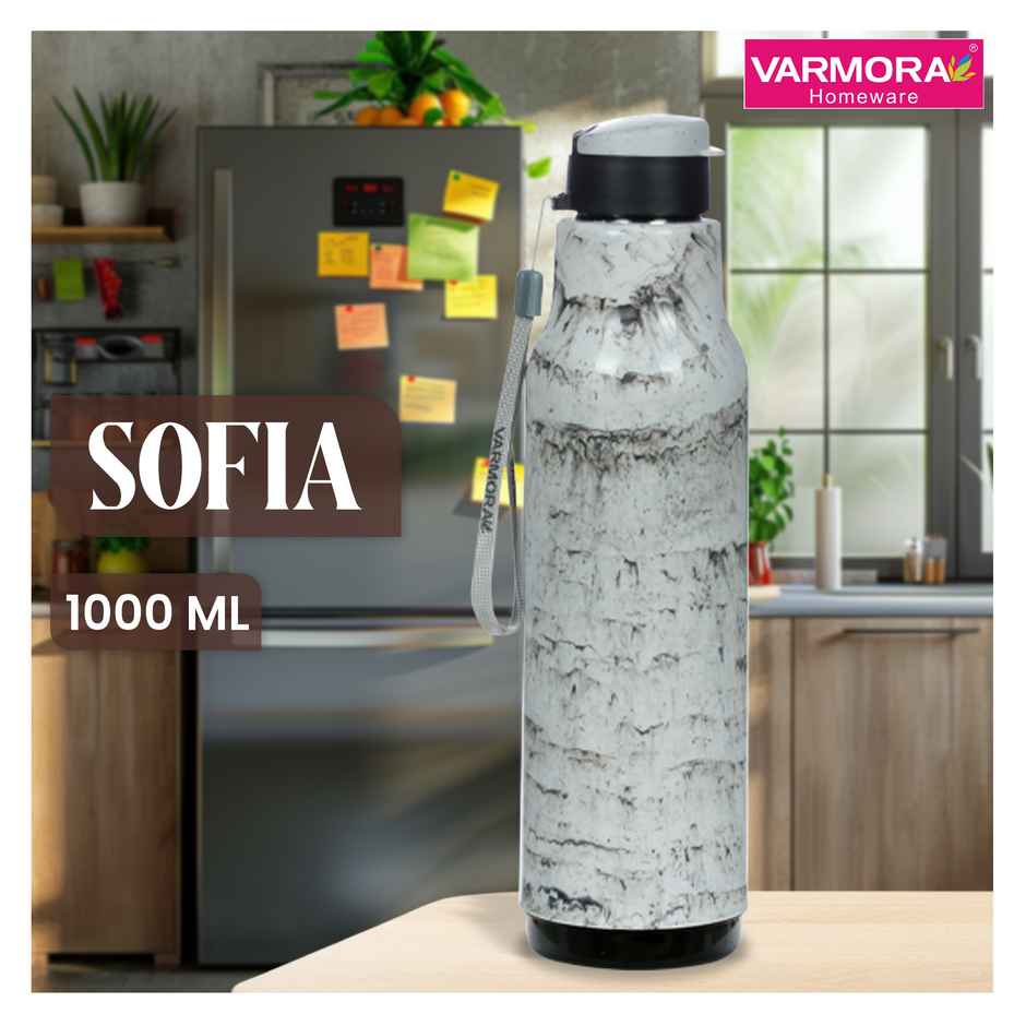 Varmora SS Sofia 1000 Insulated Inner Steel Water Bottle White Plastic Hot & Cold 950 ml