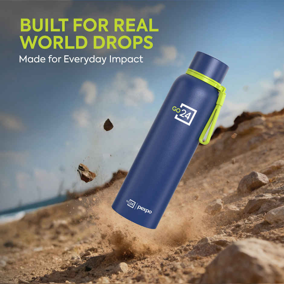 Go24 Bravo Stainless Steel Thermos Bottle | Denim Blue | ISI Certified | 24-Months Warranty