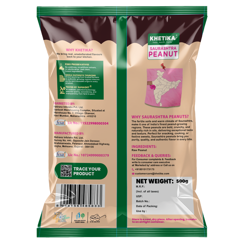 Khetika Premium Raw Peanuts | Groundnut | Fit for Fasting | Rich in Protein & Fiber