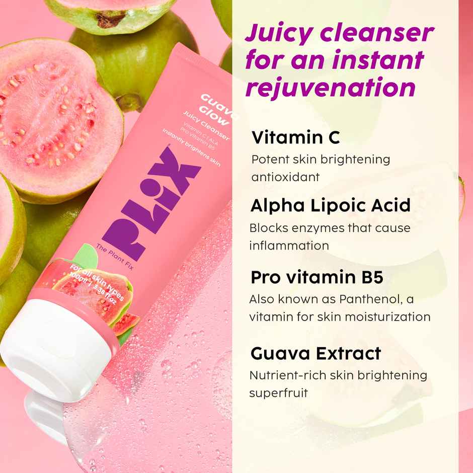 Plix The Plant Fix Guava Glow Juicy Cleanser For Skin Brightening With Vitamin C
