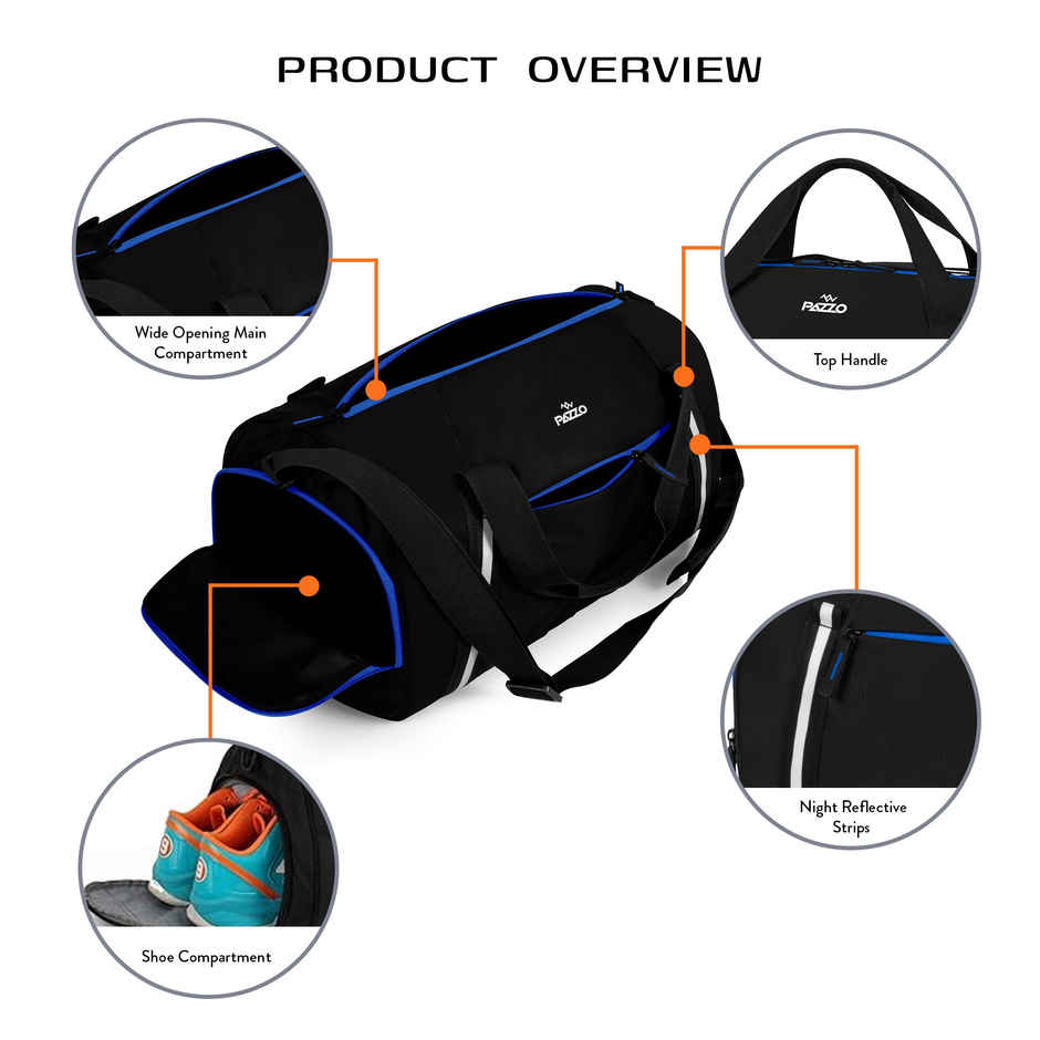 Pazzo Cross 28L Gym Duffel Bag | Travel | Sports | Unisex Bag with Shoe Compartment & Pockets