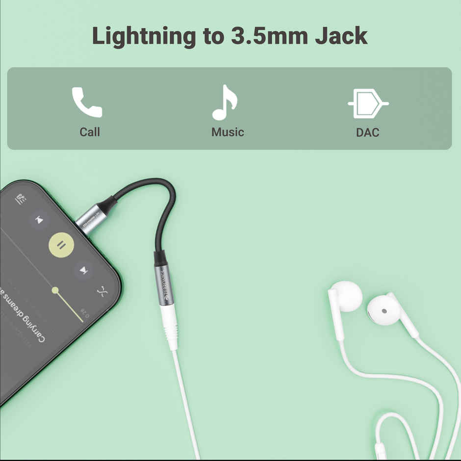 Zebronics LTAux10, Lightning to 3.5 mm Converter, Built-in DAC Chip, Braided Cable