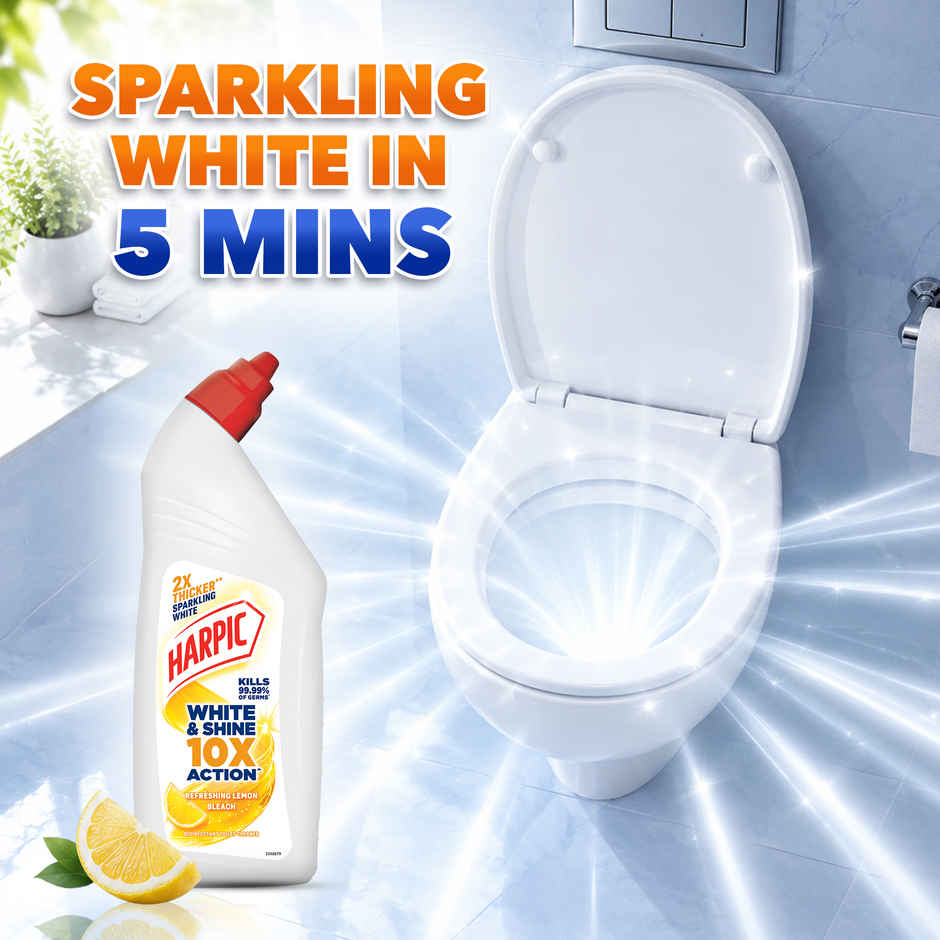 Harpic White and Shine Disinfectant Toilet Cleaner Bleach Liquid, Refreshing Lemon