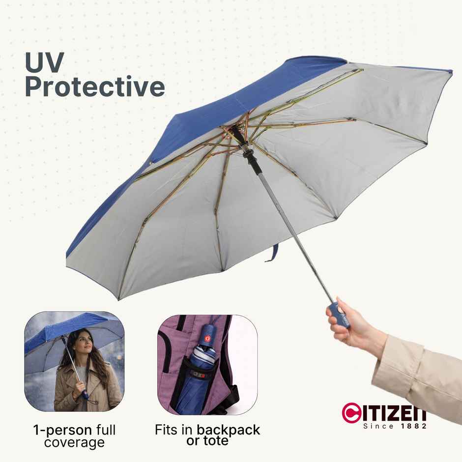 Citizen 3 Fold 22 Inch Auto Royal Blue Mono Silver Umbrella