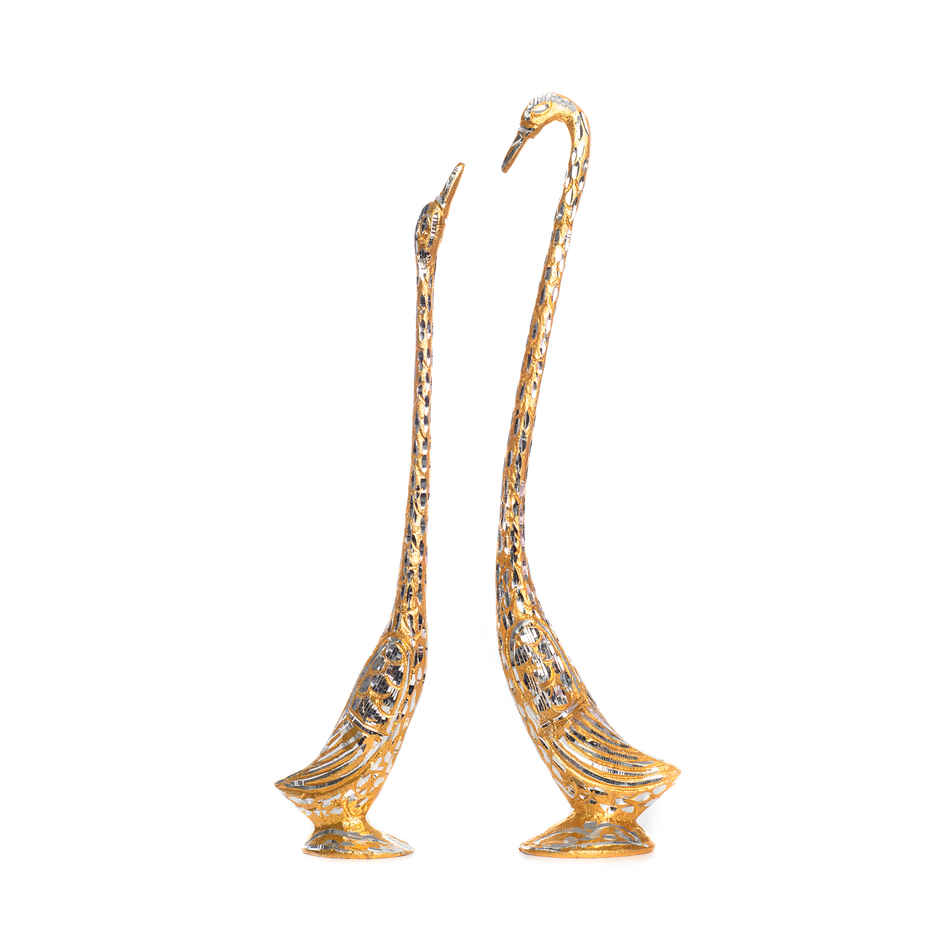 eCraftIndia Elegant Silver and Golden Kissing Swan Couple Statue