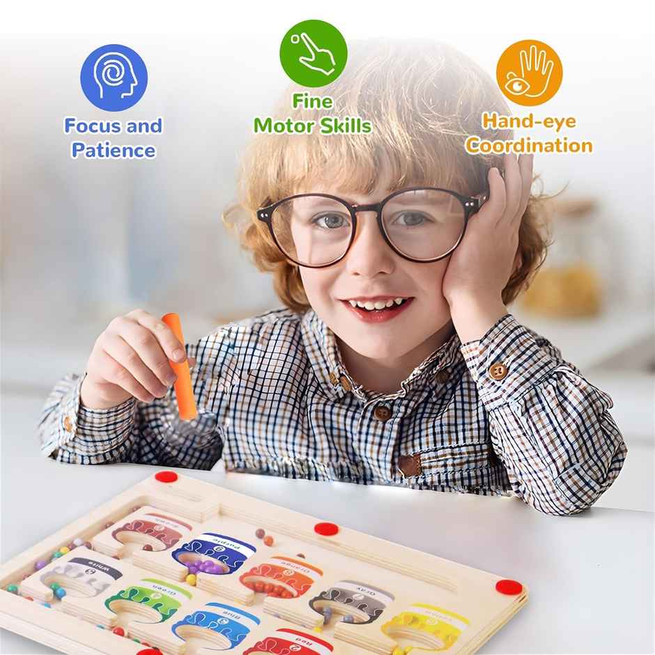 Kidology Wooden Magnetic Maze | Montessori Activity Busy Board Puzzle Toy For Kids - Number