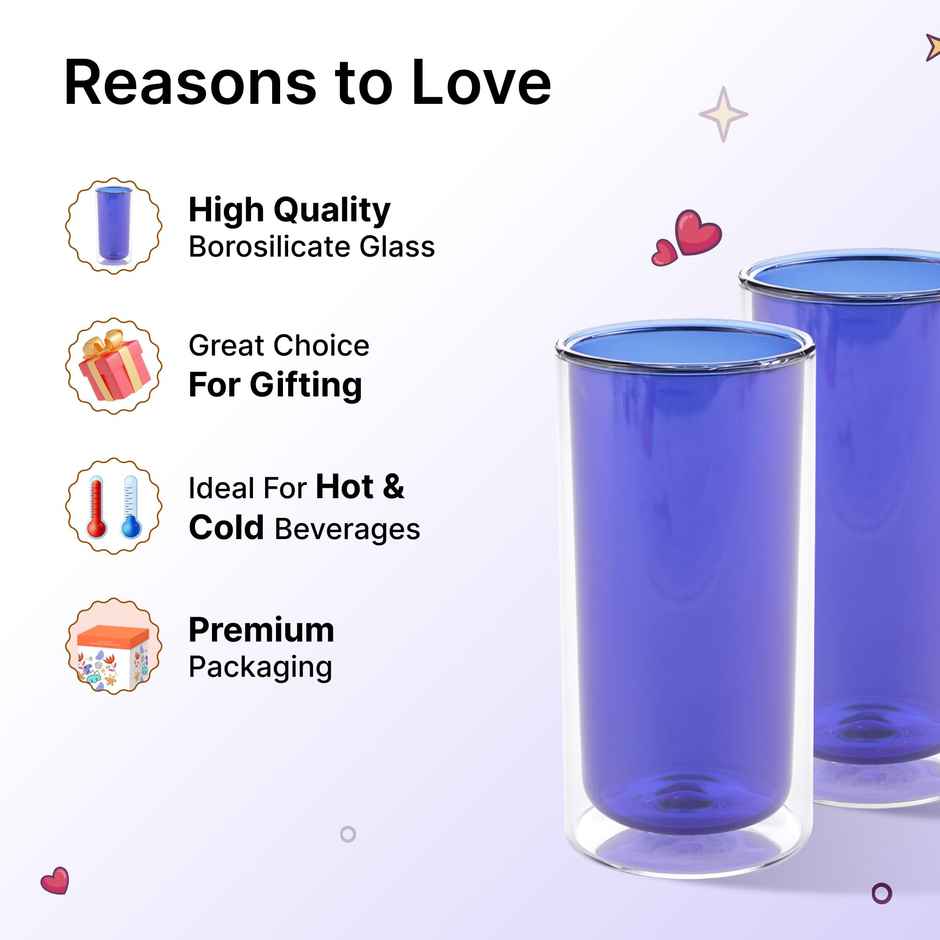 Umai Double Wall Borosilicate Glass Coffee Mug Cups Set Of 2- 250Ml Each | High Thermal Resistance