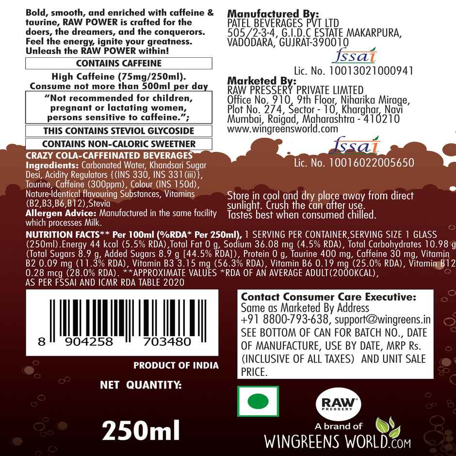 Raw Pressery Crazy Cola Energy Drink