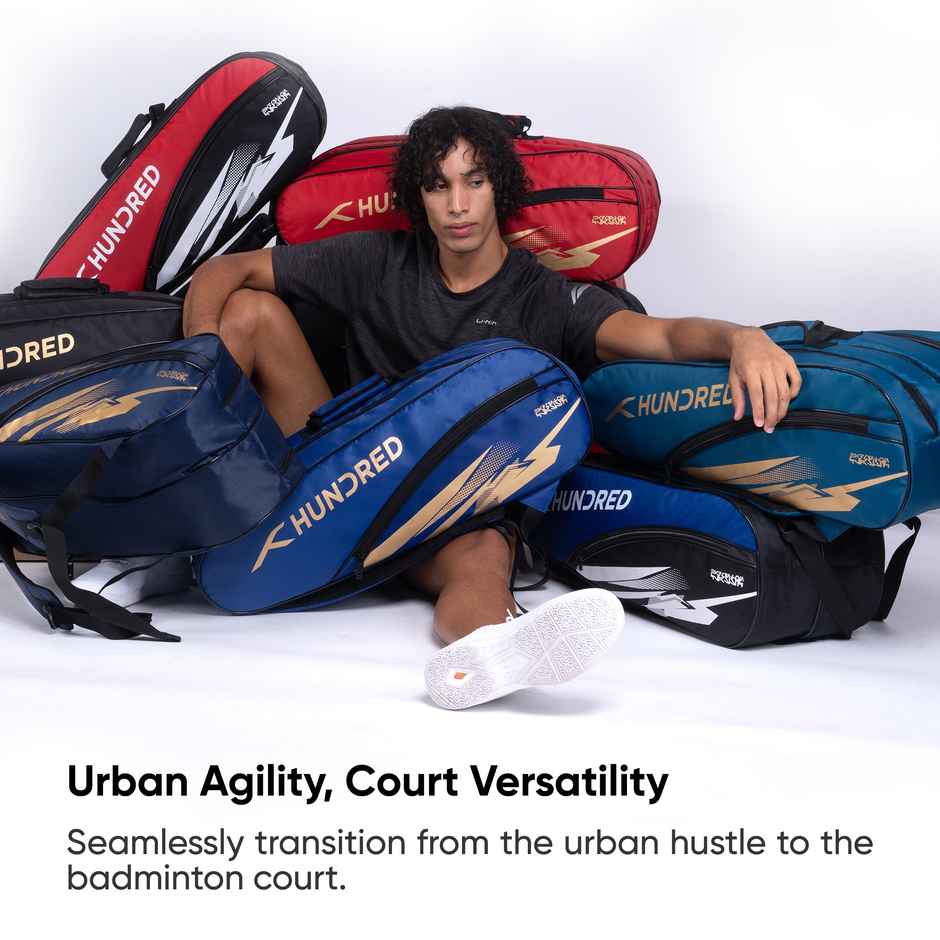 Hundred Cosmogear Badminton Kit-Bag | Black-Red|Double Zipper|Bag With Front Zipper Pocket