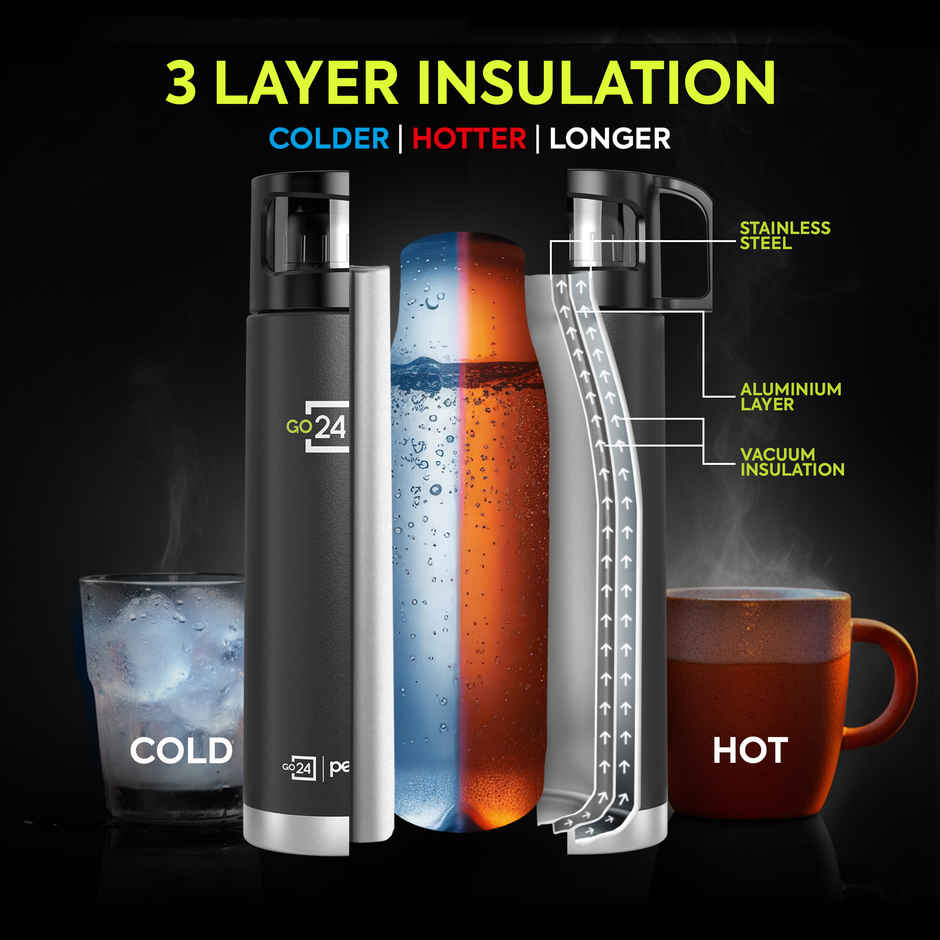 Go24 | Pexpo Vacuum Insulated Water Bottle With Jute-Bag | 1 L | 24 Hrs Hot And Cold Ferrero Flask