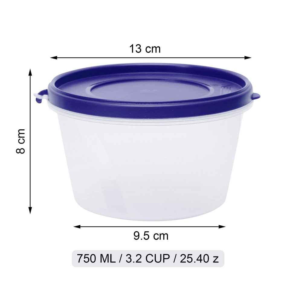 Cutting EDGE 750ml Plastic Round Storage Box Containers with Blue Lid|Set of 6 Nesterware|Food Safe