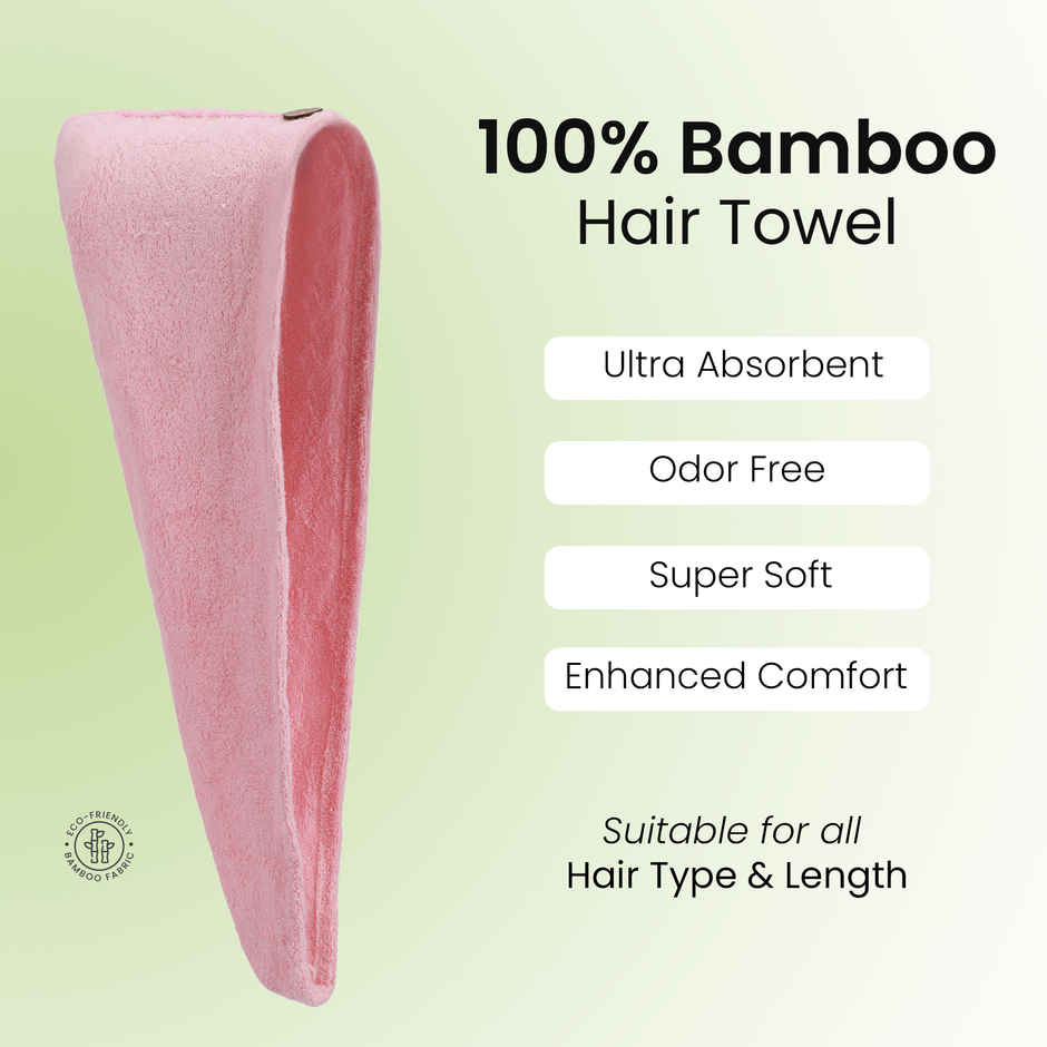 Mush Bamboo Hair Towel Ultra Soft Absorbent Anti Microbial Hair Wrap 500 GSM Baby Pink