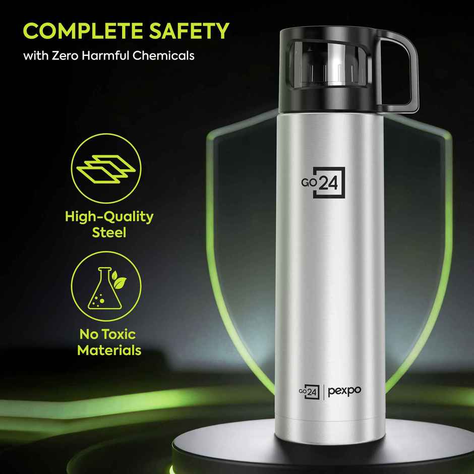 Pexpo Ferrero ISI Certified Vacuum Insulated Hot & Cold Stainless Steel Flask with Jute Bag | 1 L