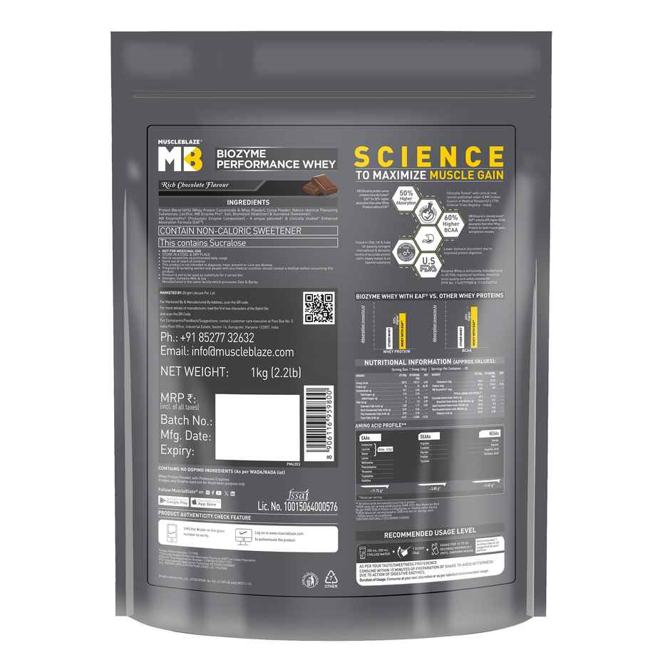 MuscleBlaze Biozyme Performance Whey Protein Powder (Rich Chocolate)