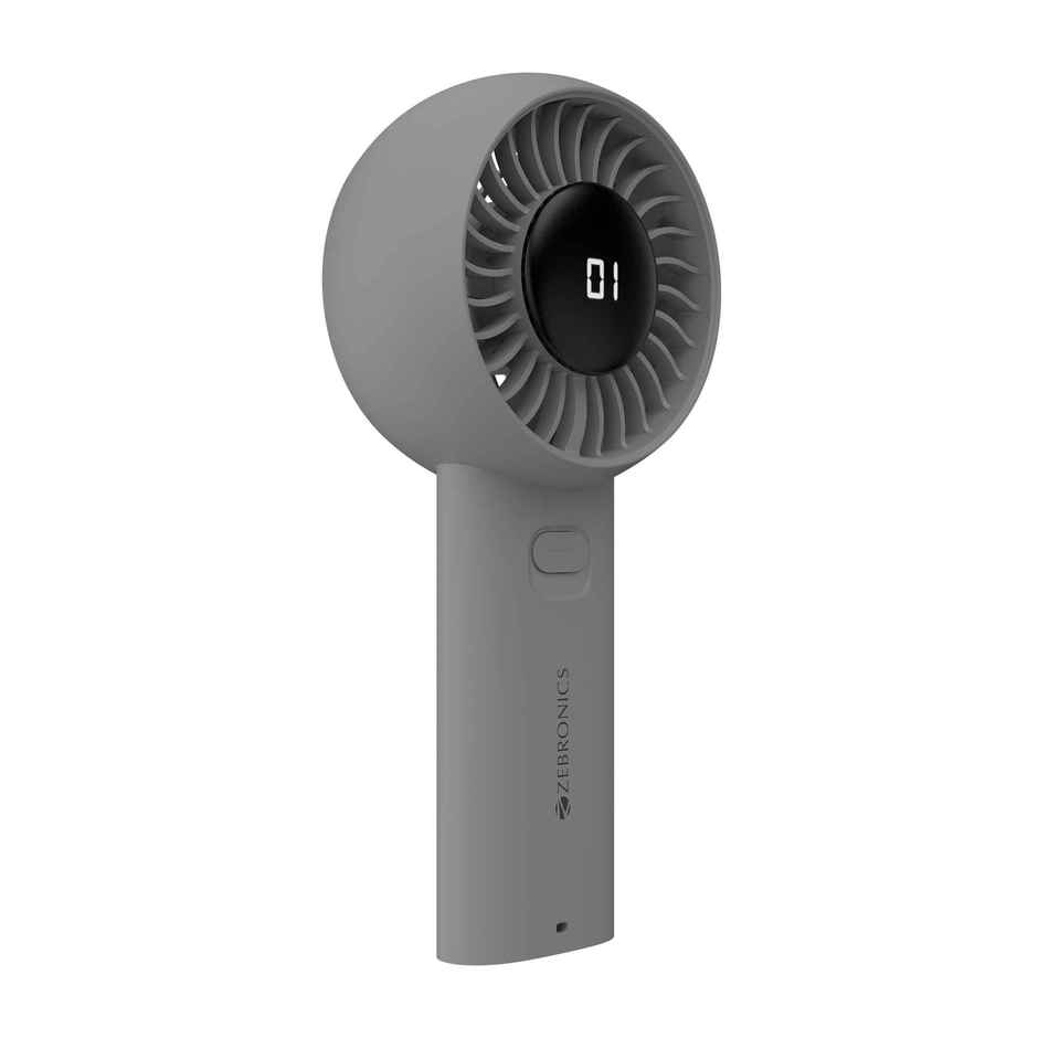 Zebronics Heat Buster 200 Grey Fan | 12H Backup, 3600Mah, 5-Speed, 5.9M/S Airflow, Led Display