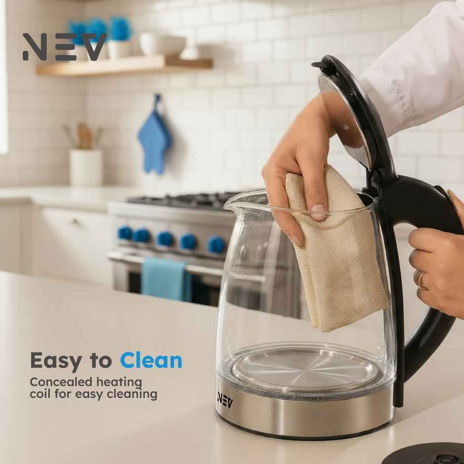 NEV VETRO 1.8 L Electric Glass Kettle with Double-Wall Insulation | 1350 W Fast-Boil