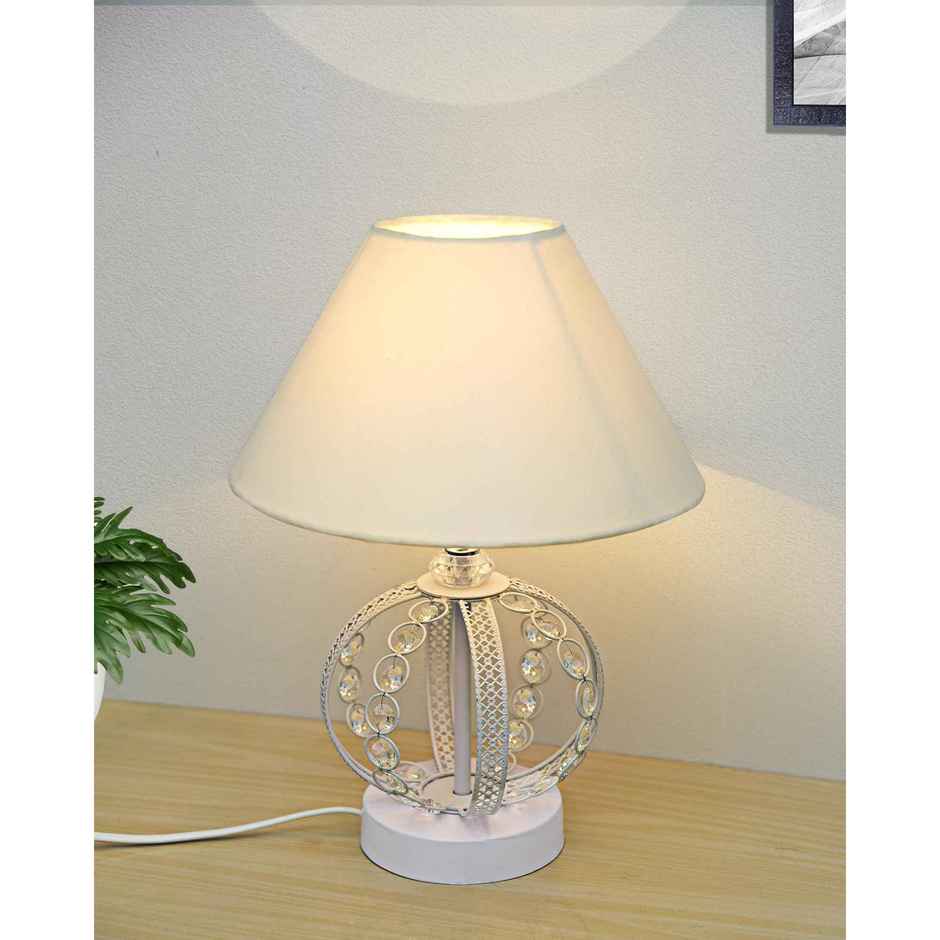 Homesake Crystal Sphere Table Lamp | White Pleated Shade | Small Round | Bedside & Living Room