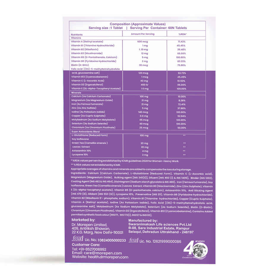 Boldfit 6Mm Yoga Mat | Durable Eva Material For Comfortable Workouts - Purple (1pc) & Dr. Morepen Multivitamins For Women With Calcium For Energy & Immunity Boost - 60 Veg Tablets (1pc) Combo