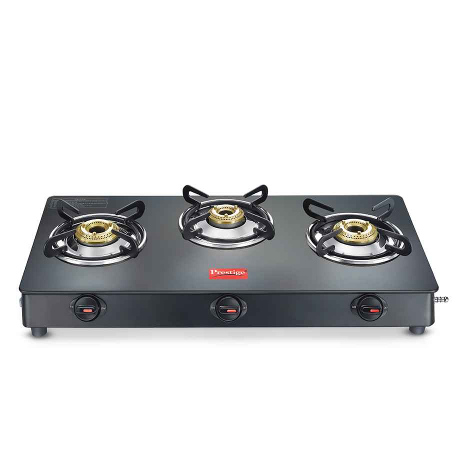Prestige Magic Plus GTMP 03 LP Gas Stove,3Brass Burners,Toughened Black-Glass Top,2Y Warranty,Black