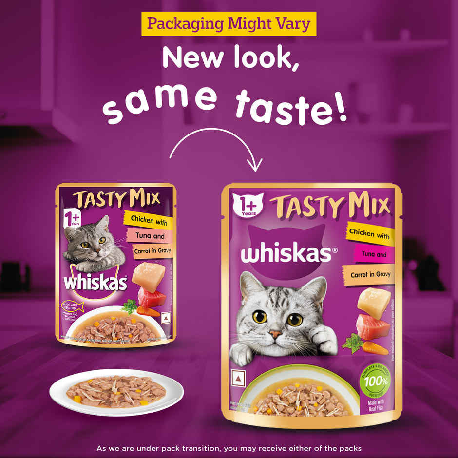 Whiskas Tasty Mix Adult Wet Cat Food, Chicken with Tuna & Carrot in Gravy