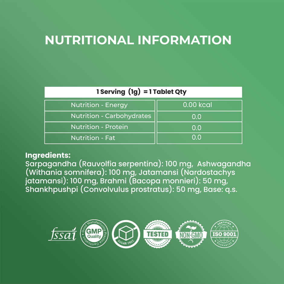 OYB Brain Ease Stress Relief with Ashwagandha & Brahmi for Calm Mind, Focus & Anxiety | 30 Tablets