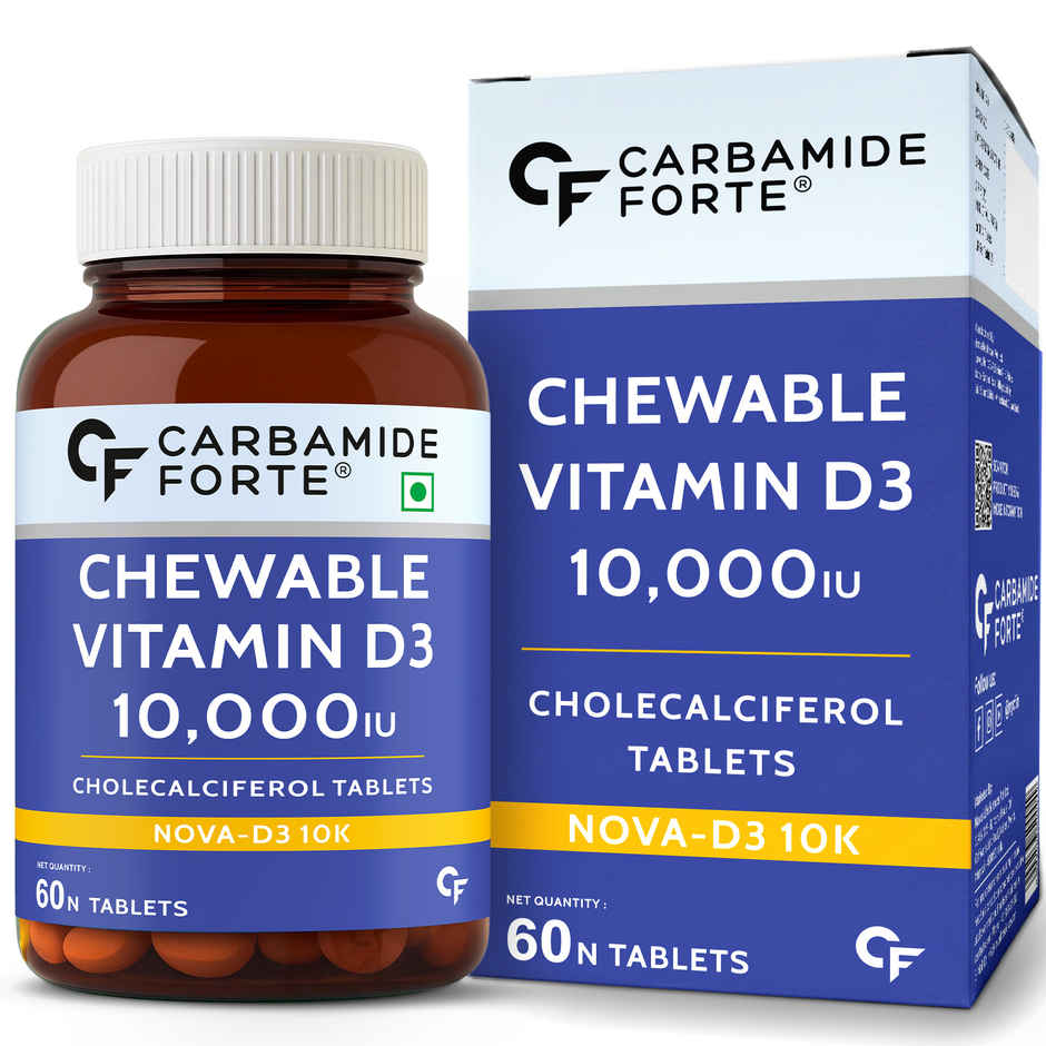 Carbamide Forte Vitamin D3 10000 IU Chewable Tablets | Orange Flavour | 60 Tablets
