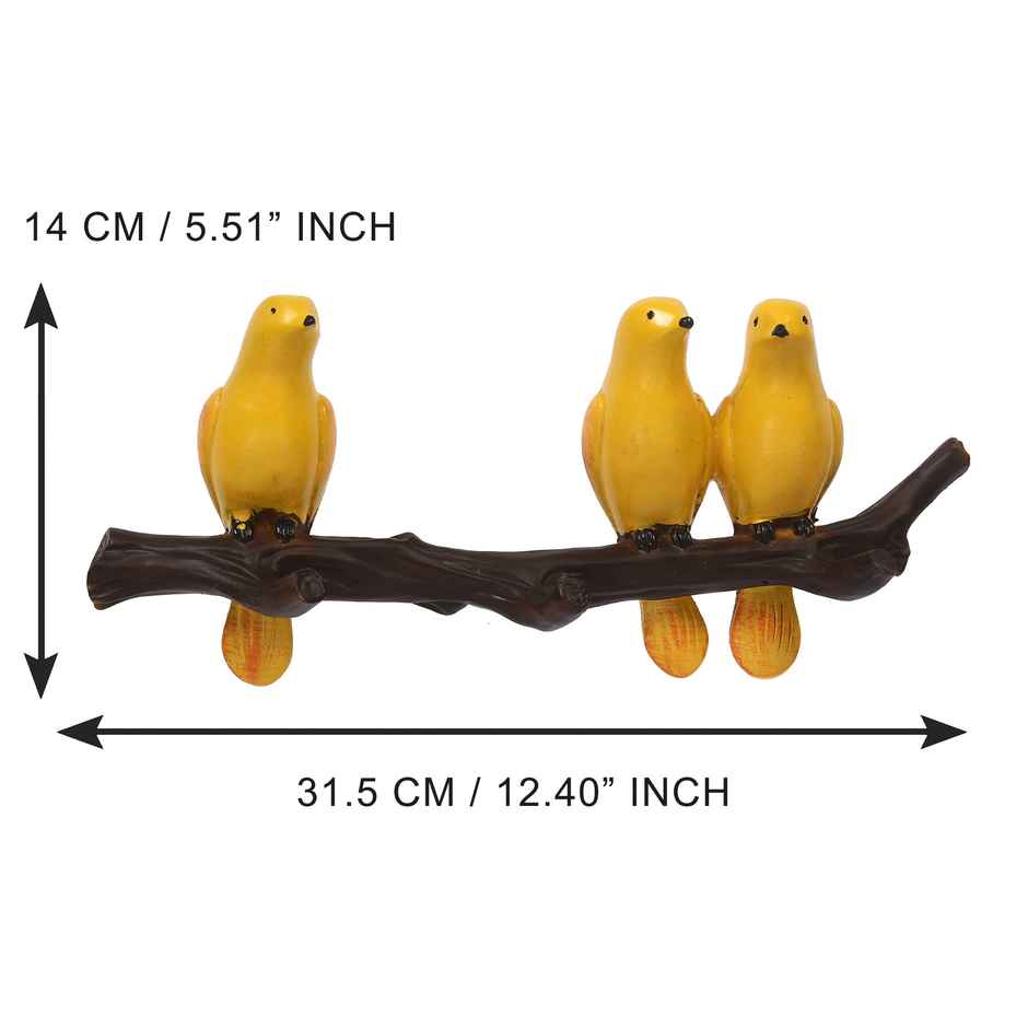 Resin 3 Yellow Birds Sitting on Tree Branch Key Holder with 3 Hooks | Ecraftindia