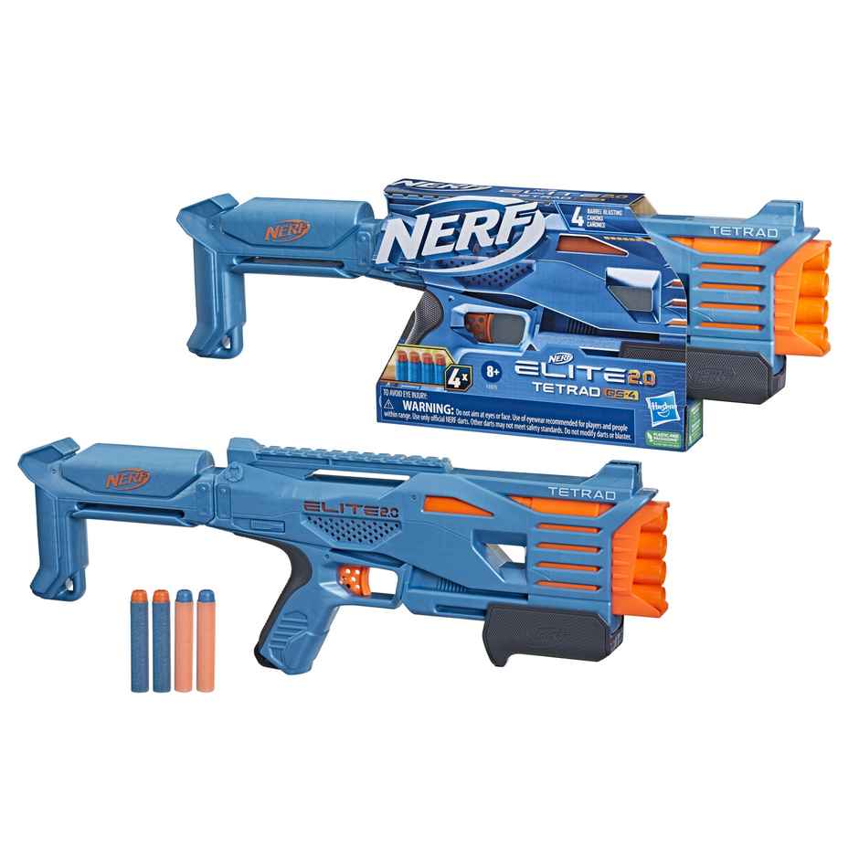 Nerf Elite 2.0 Tetrad QS-4 Blaster | 4 Nerf Elite Darts | Pump Action Blasting | Toy Gun