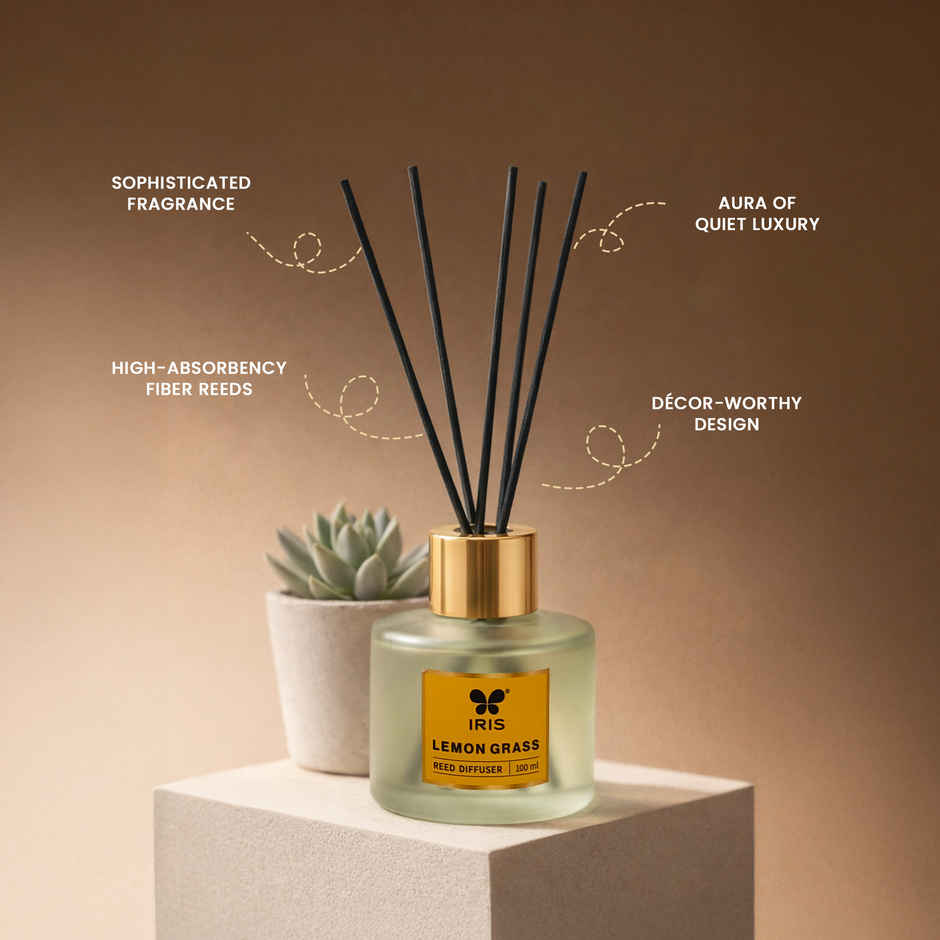 IRIS Lemongrass Frosted Glass Reed Diffuser Set | Oil and 5 Fibre Reed sticks