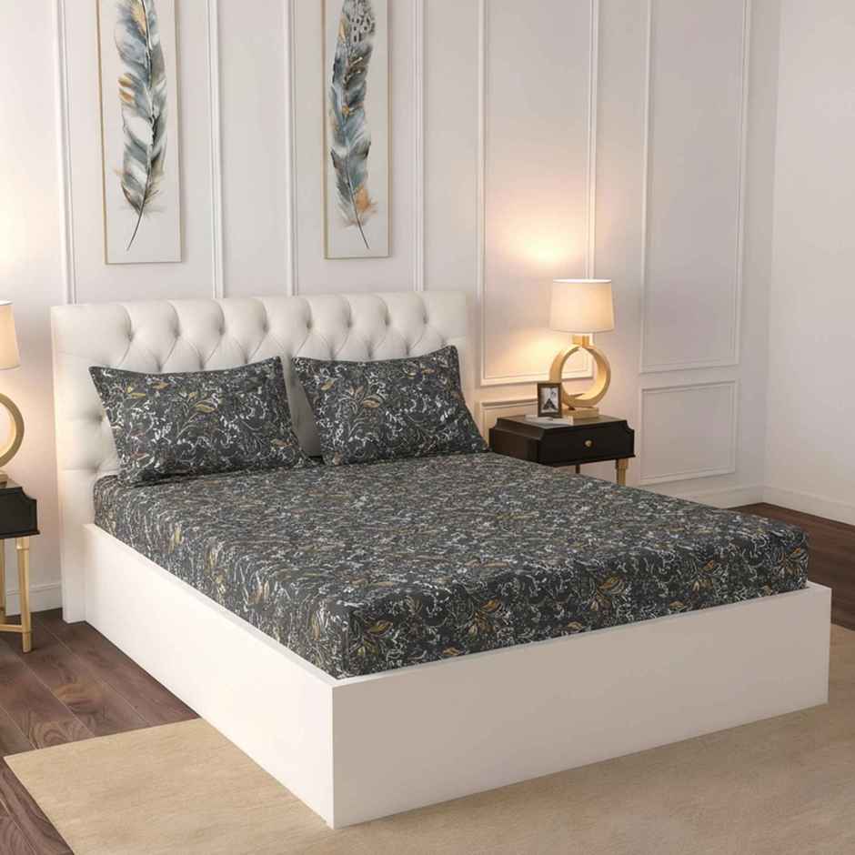 Raymond Home 120 GSM Hazel Floral Double Bedsheet with 2 Pillow Covers Black