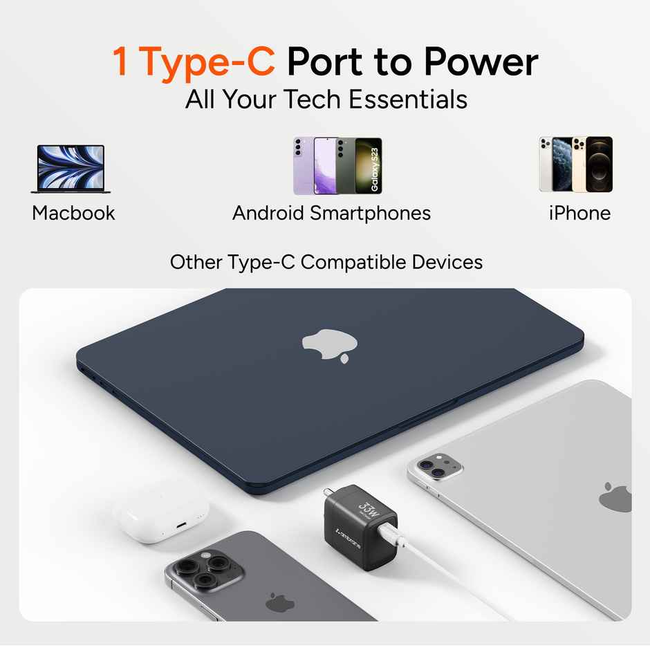 Ambrane Charge 33 Black Wall Charger for iphones Android Taples Type C | White