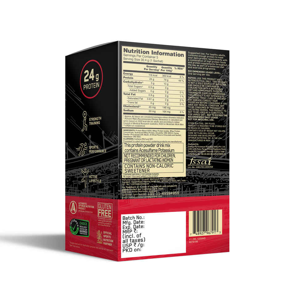 Optimum Nutrition Gold Standard Complete Whey Protein Powder Double Rich Chocolate (5 X 30.4g)