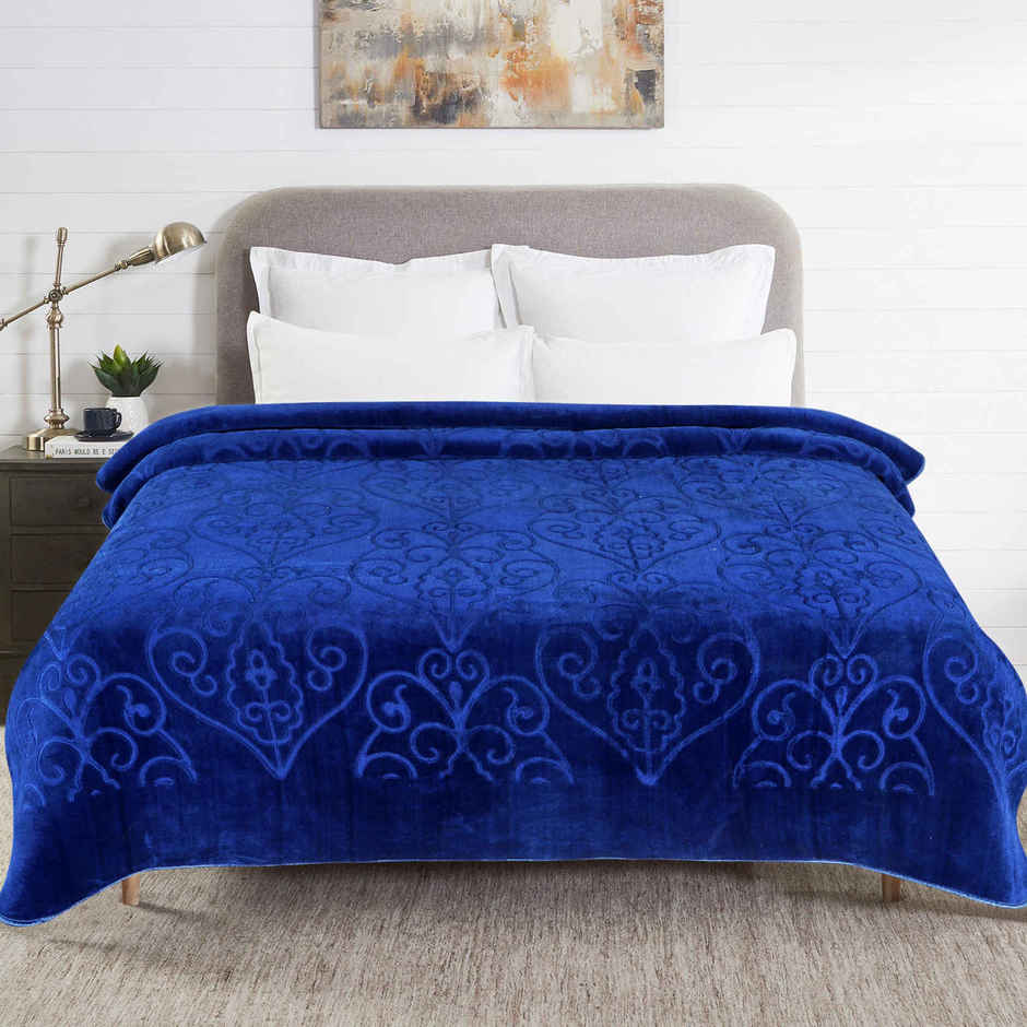 Dream Living Supersoft Luxury Mink Embossed Double Bed Blanket | Blue - 220 X 230 cm