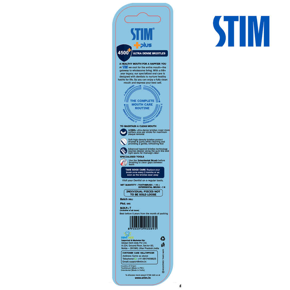 STIM Plus Toothbrush 4500 plus Ultra-Soft Bristles Tapered Tips for Sensitive Teeth