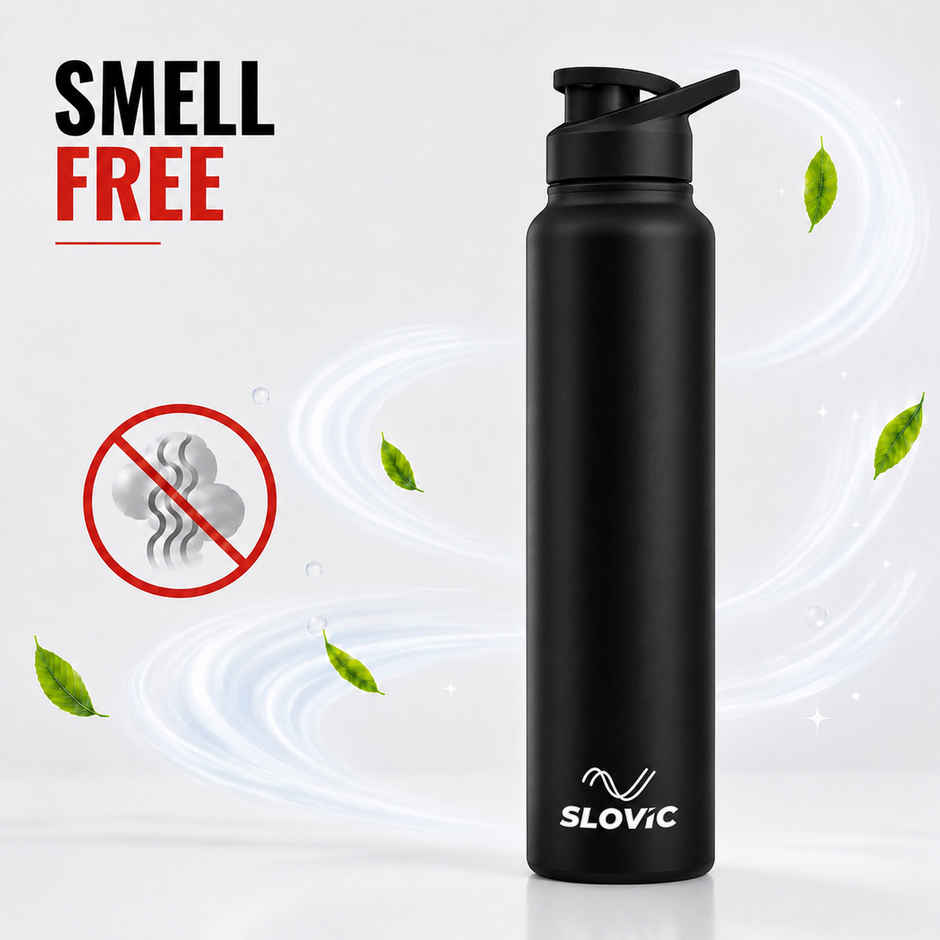 Slovic 1L Stainless Steel Water Bottle with Sipper Cap | 100% BPA Free & leak-Proof | Black