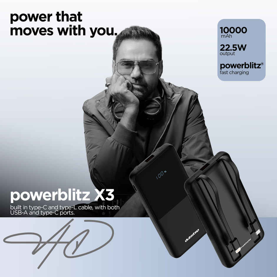 Dubstep Powerblitz X3 22-5W 10000mAh Power Bank | Type-C & Lightning | Black