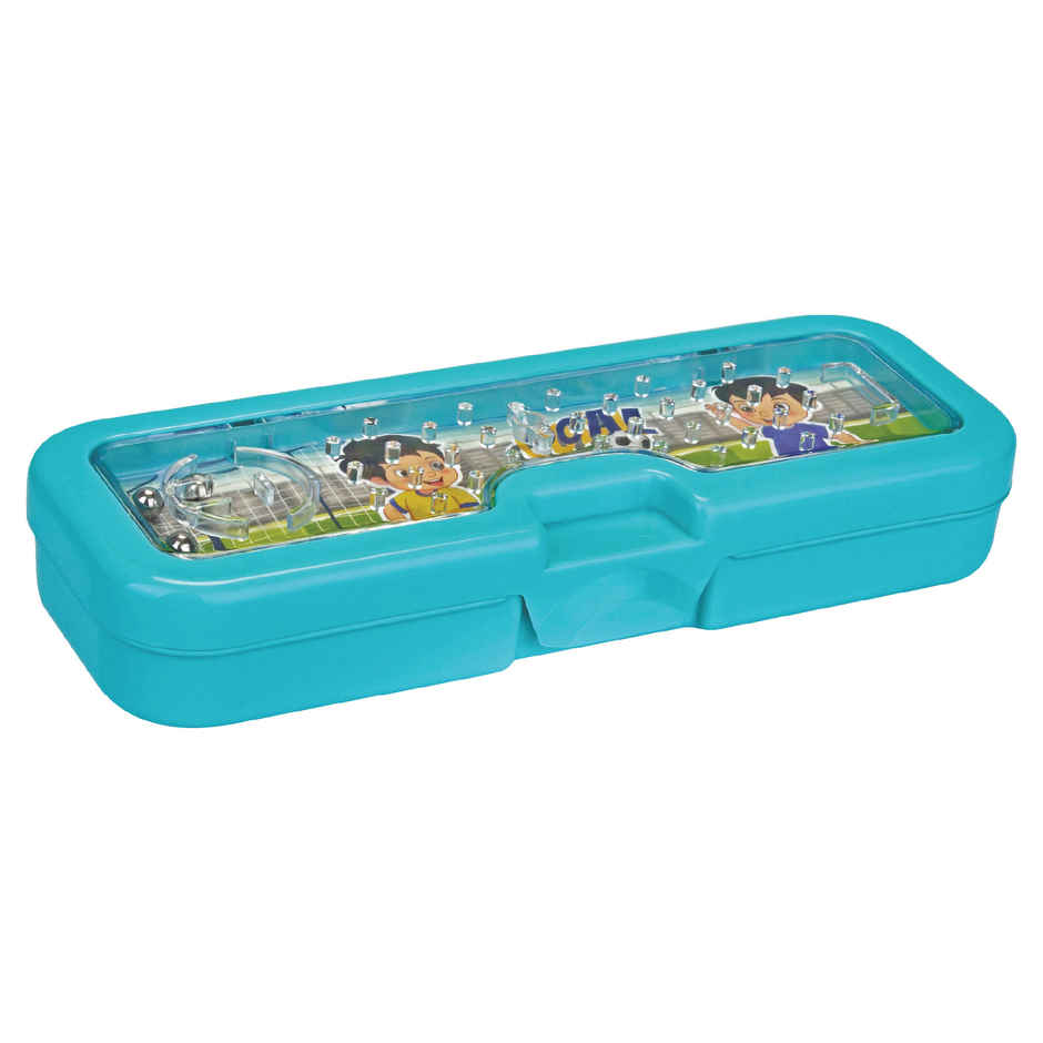 PRATAP Goal Keeper Pencil Box with 3 Balls in a Maze Game Blue
