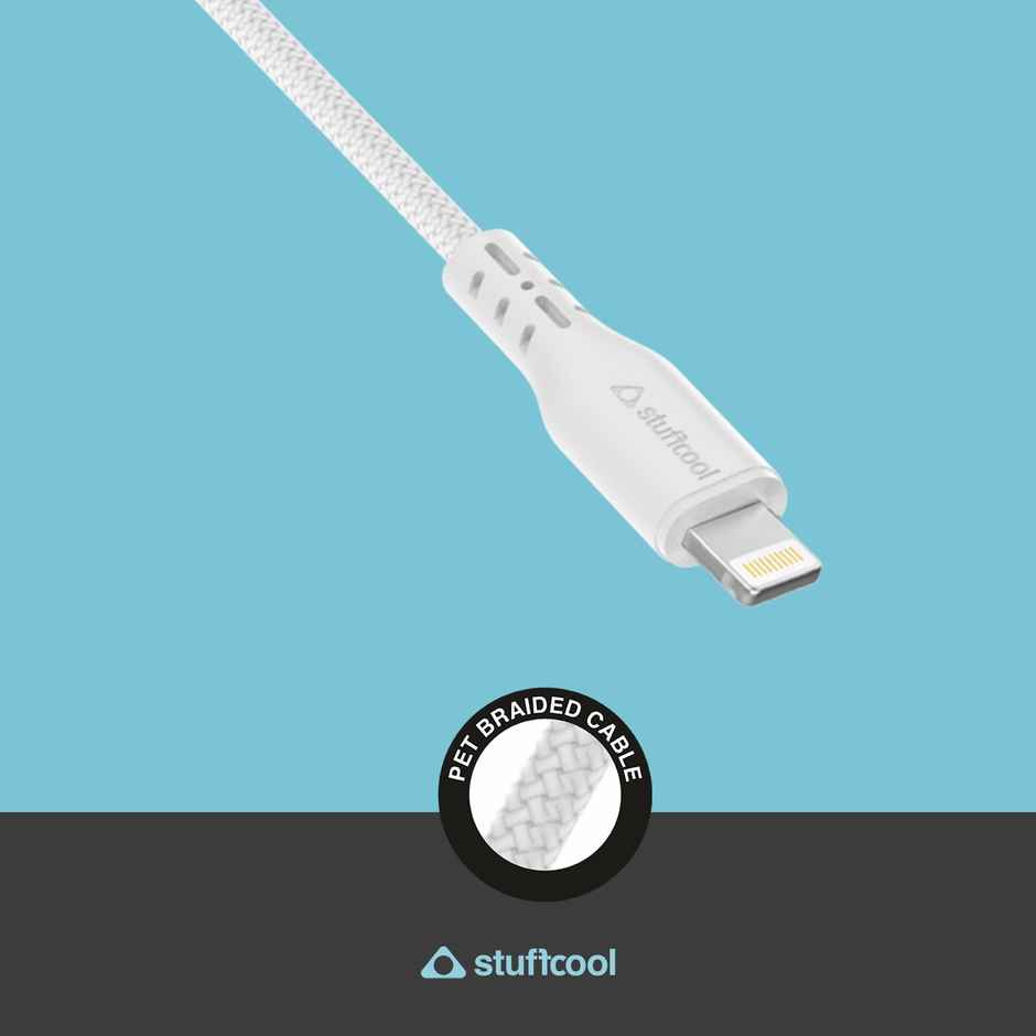 Stuffcool Alto TYpe-C To Lightning Charging Cable - White | Braided and Fast Charging | Super Flexible
