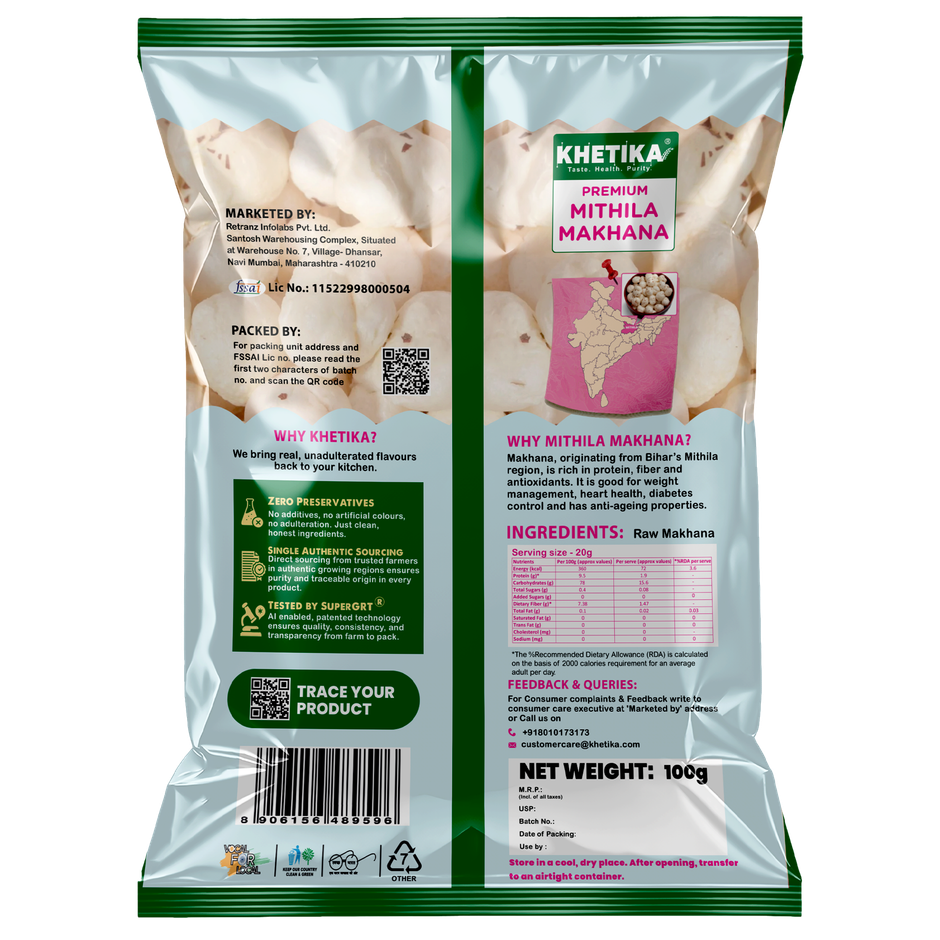 Khetika Mithila Raw Makhana | Fit for Fasting | Rich in Calcium | Zero Preservatives Combo