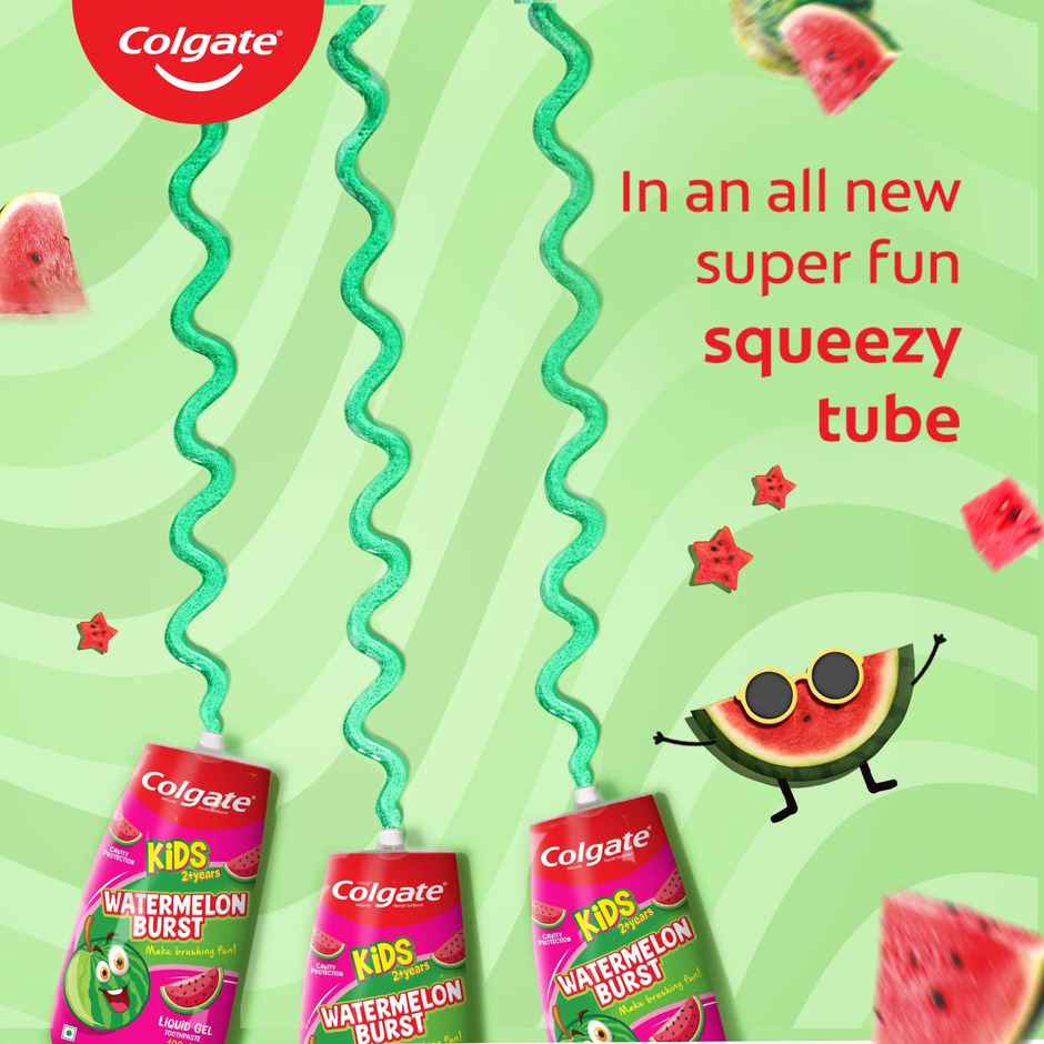 Colgate Kids Toothpaste, Fun Squeezy Bottle, Watermelon Flavor, Safe, Paraben-Free, Age 2-6yr